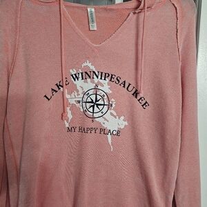Pink Lake Winnipesaukee Women's Long Sleeve Hoodie Top! Size Medium!